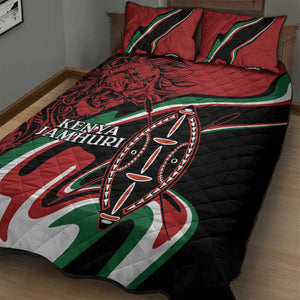 Happy Jamhuri Day Kenya Quilt Bed Set Kenyan Lion and Maasai Shield