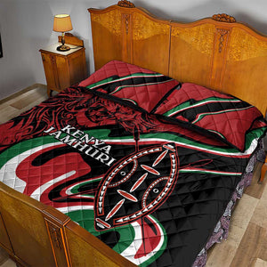 Happy Jamhuri Day Kenya Quilt Bed Set Kenyan Lion and Maasai Shield