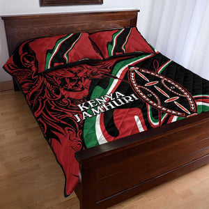 Happy Jamhuri Day Kenya Quilt Bed Set Kenyan Lion and Maasai Shield