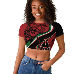 Happy Jamhuri Day Kenya Raglan Cropped T shirt Kenyan Lion and Maasai Shield