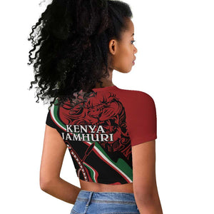 Happy Jamhuri Day Kenya Raglan Cropped T shirt Kenyan Lion and Maasai Shield