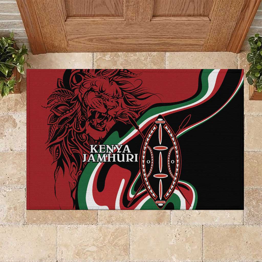 Happy Jamhuri Day Kenya Rubber Doormat Kenyan Lion and Maasai Shield