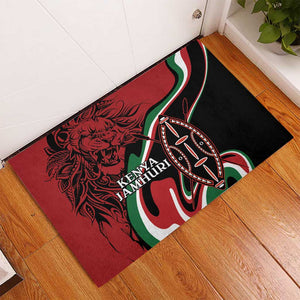 Happy Jamhuri Day Kenya Rubber Doormat Kenyan Lion and Maasai Shield