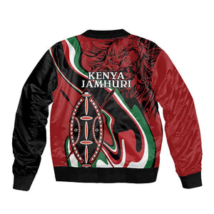 Happy Jamhuri Day Kenya Sleeve Zip Bomber Jacket Kenyan Lion and Maasai Shield