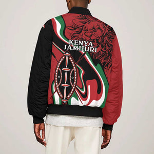 Happy Jamhuri Day Kenya Sleeve Zip Bomber Jacket Kenyan Lion and Maasai Shield