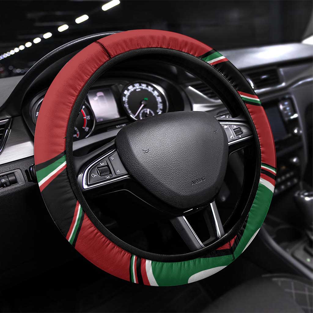 Happy Jamhuri Day Kenya Steering Wheel Cover Kenyan Lion and Maasai Shield