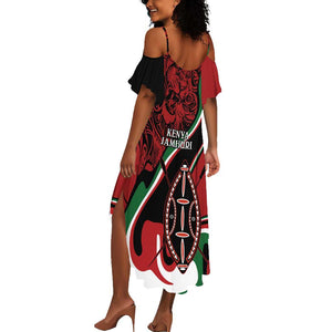 Happy Jamhuri Day Kenya Summer Maxi Dress Kenyan Lion and Maasai Shield