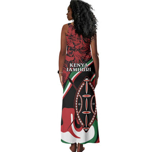 Happy Jamhuri Day Kenya Tank Maxi Dress Kenyan Lion and Maasai Shield