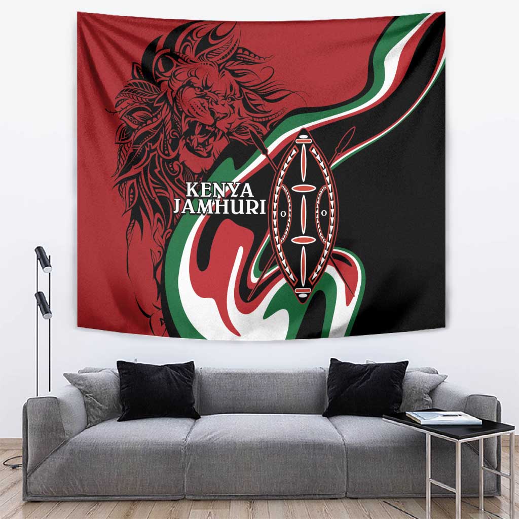 Happy Jamhuri Day Kenya Tapestry Kenyan Lion and Maasai Shield