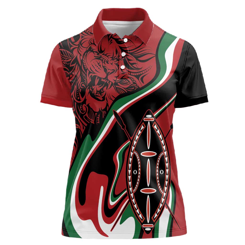 Happy Jamhuri Day Kenya Women Polo Shirt Kenyan Lion and Maasai Shield