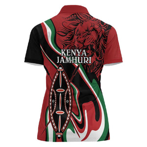 Happy Jamhuri Day Kenya Women Polo Shirt Kenyan Lion and Maasai Shield