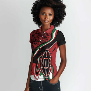 Happy Jamhuri Day Kenya Women Polo Shirt Kenyan Lion and Maasai Shield