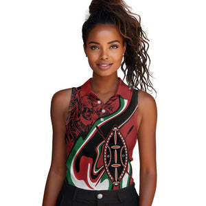 Happy Jamhuri Day Kenya Women Sleeveless Polo Shirt Kenyan Lion and Maasai Shield