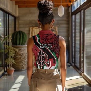 Happy Jamhuri Day Kenya Women Sleeveless Polo Shirt Kenyan Lion and Maasai Shield