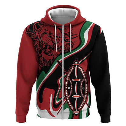 Happy Jamhuri Day Kenya Zip Hoodie Kenyan Lion and Maasai Shield
