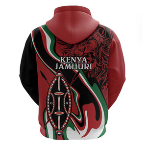 Happy Jamhuri Day Kenya Zip Hoodie Kenyan Lion and Maasai Shield