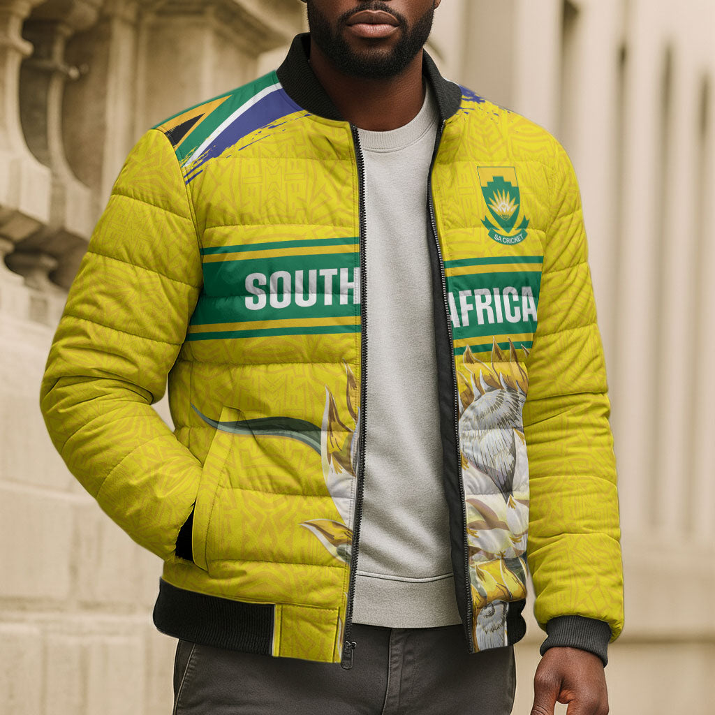 World Cricket Custom South Africa Bomber Puffer Jacket Protea Flower Come On Proteas!