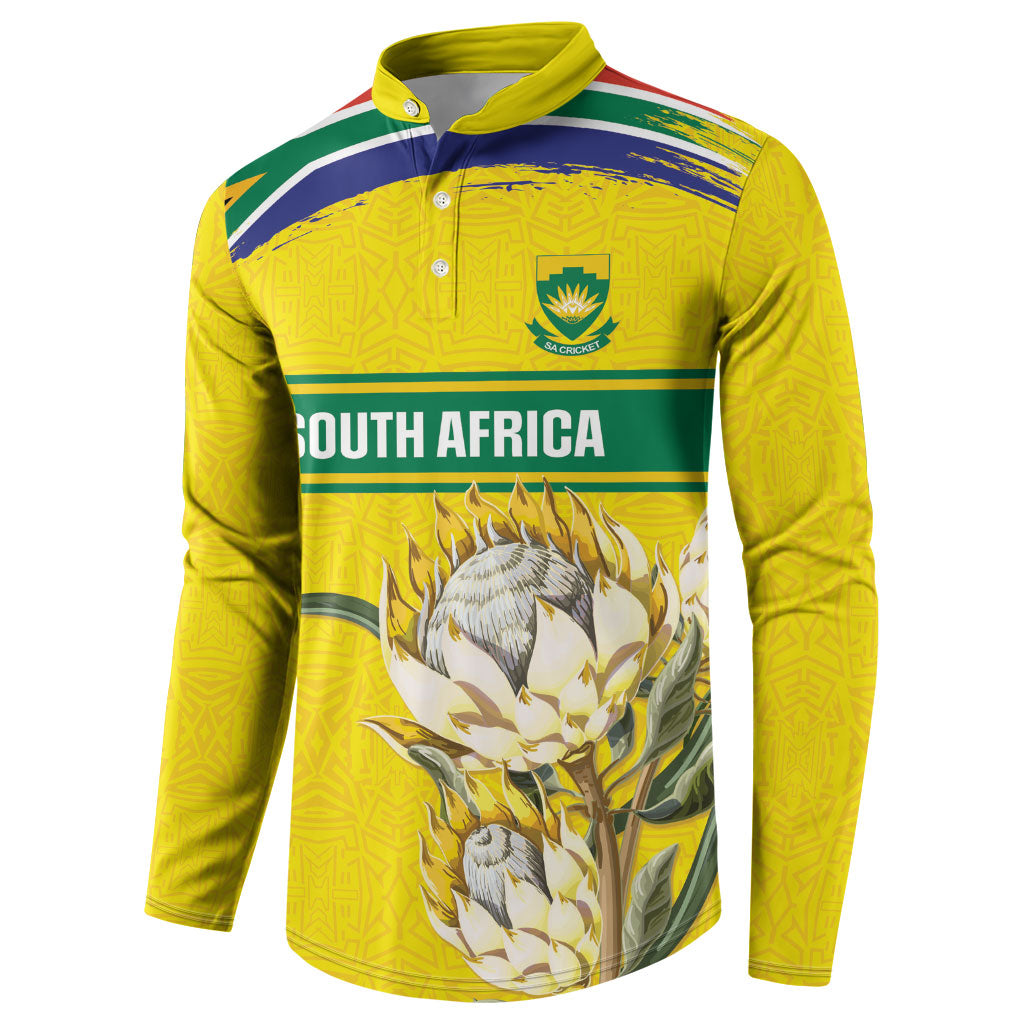 World Cricket Custom South Africa Button Sweatshirt Protea Flower Come On Proteas!