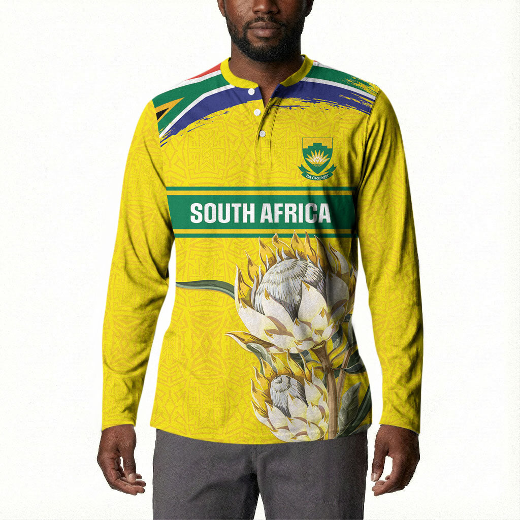 World Cricket Custom South Africa Button Sweatshirt Protea Flower Come On Proteas!