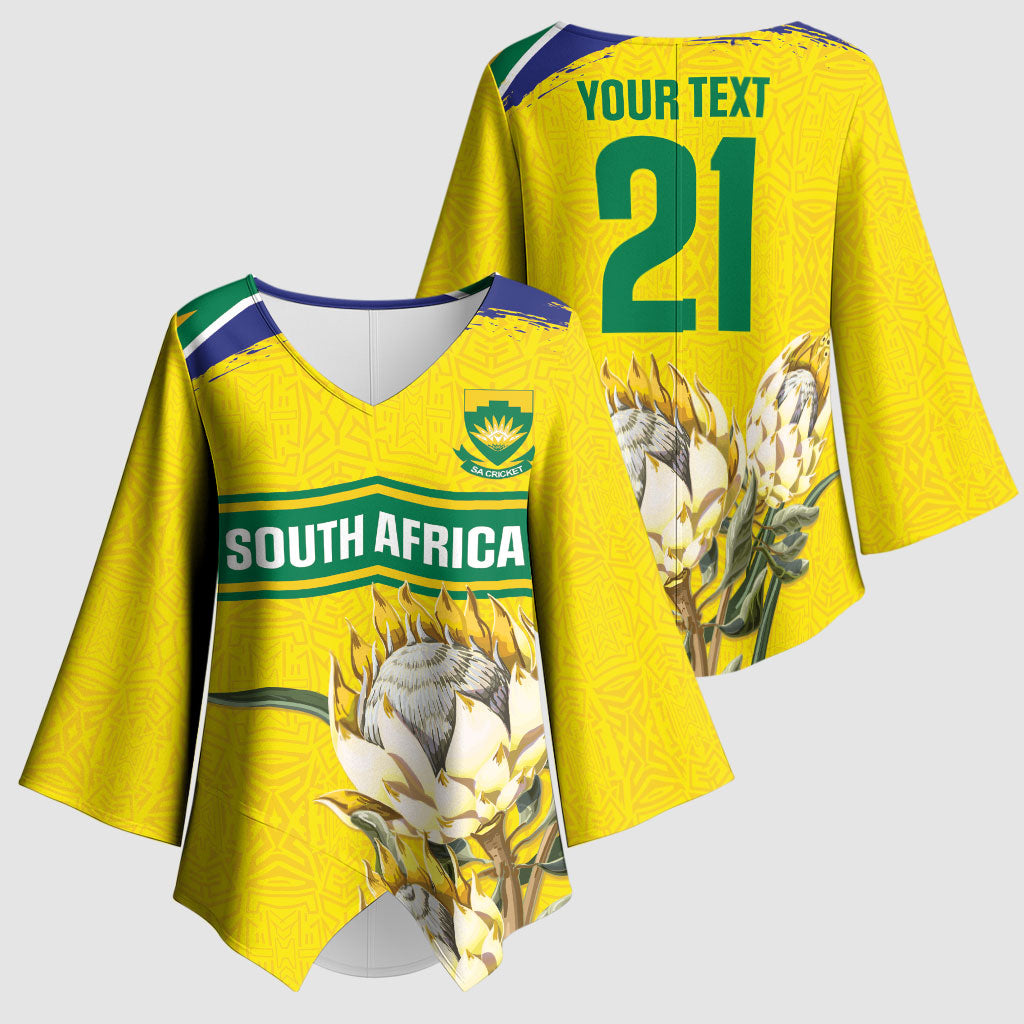World Cricket Custom South Africa Kimono Sleeve Blouse Protea Flower Come On Proteas!