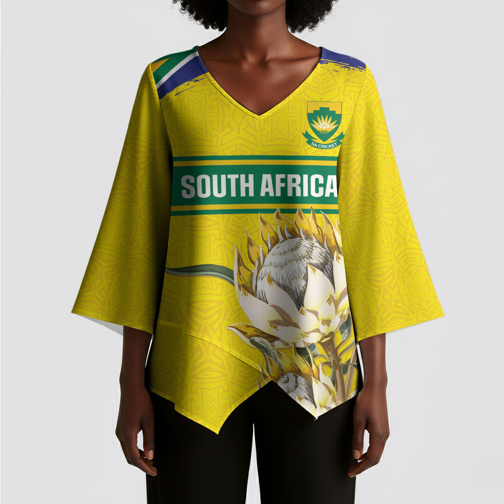World Cricket Custom South Africa Kimono Sleeve Blouse Protea Flower Come On Proteas!