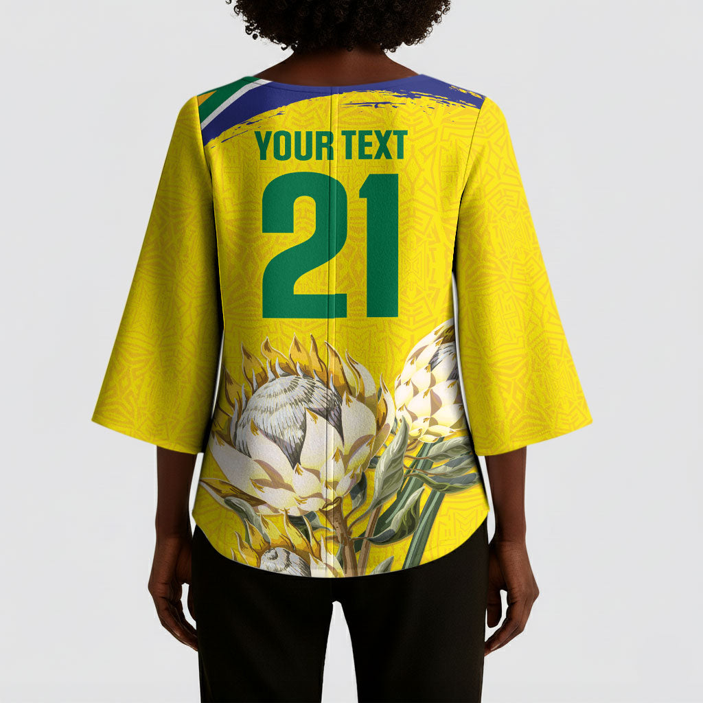 World Cricket Custom South Africa Kimono Sleeve Blouse Protea Flower Come On Proteas!