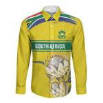 World Cricket Custom South Africa Long Sleeve Button Shirt Protea Flower Come On Proteas!