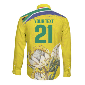 World Cricket Custom South Africa Long Sleeve Button Shirt Protea Flower Come On Proteas!