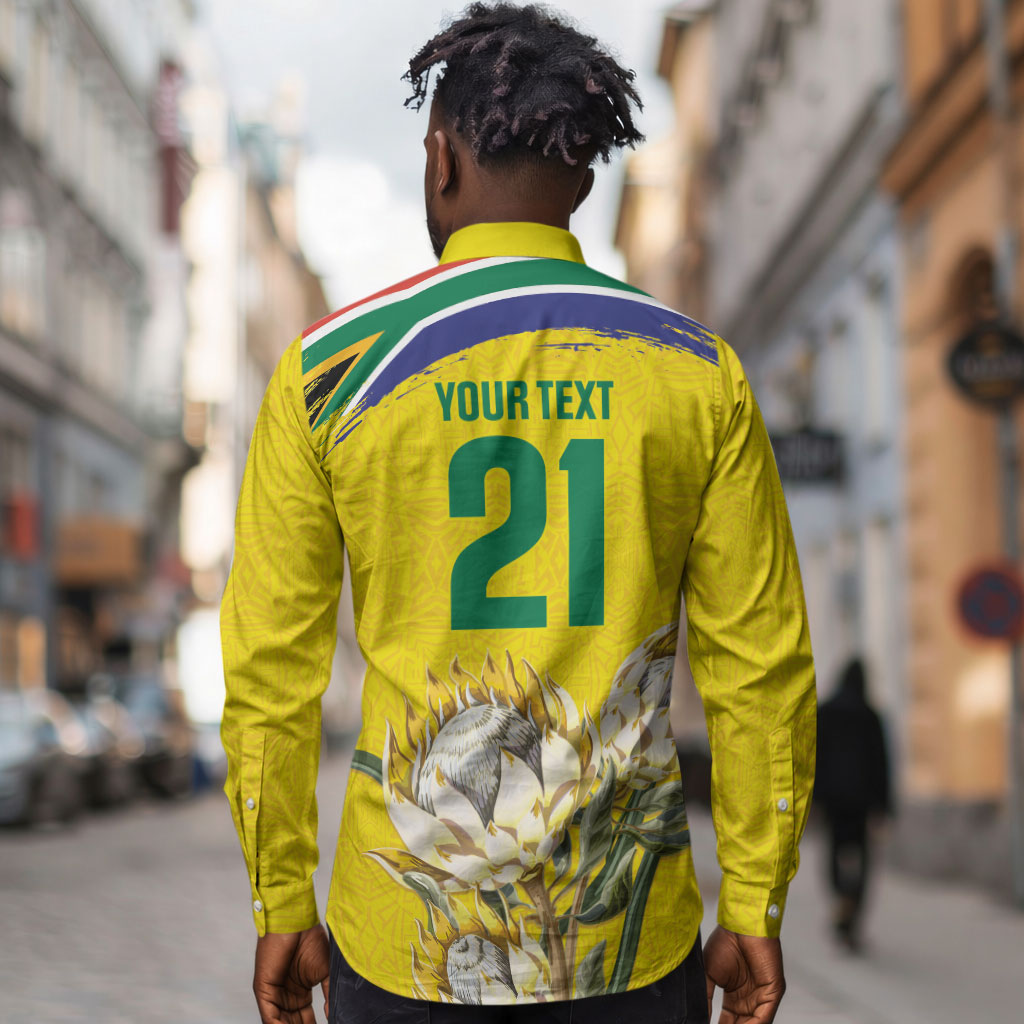 World Cricket Custom South Africa Long Sleeve Button Shirt Protea Flower Come On Proteas!