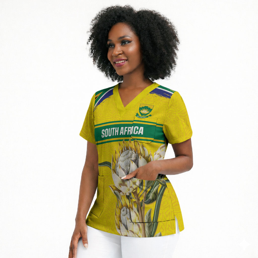 World Cricket Custom South Africa Scrub Top Protea Flower Come On Proteas!