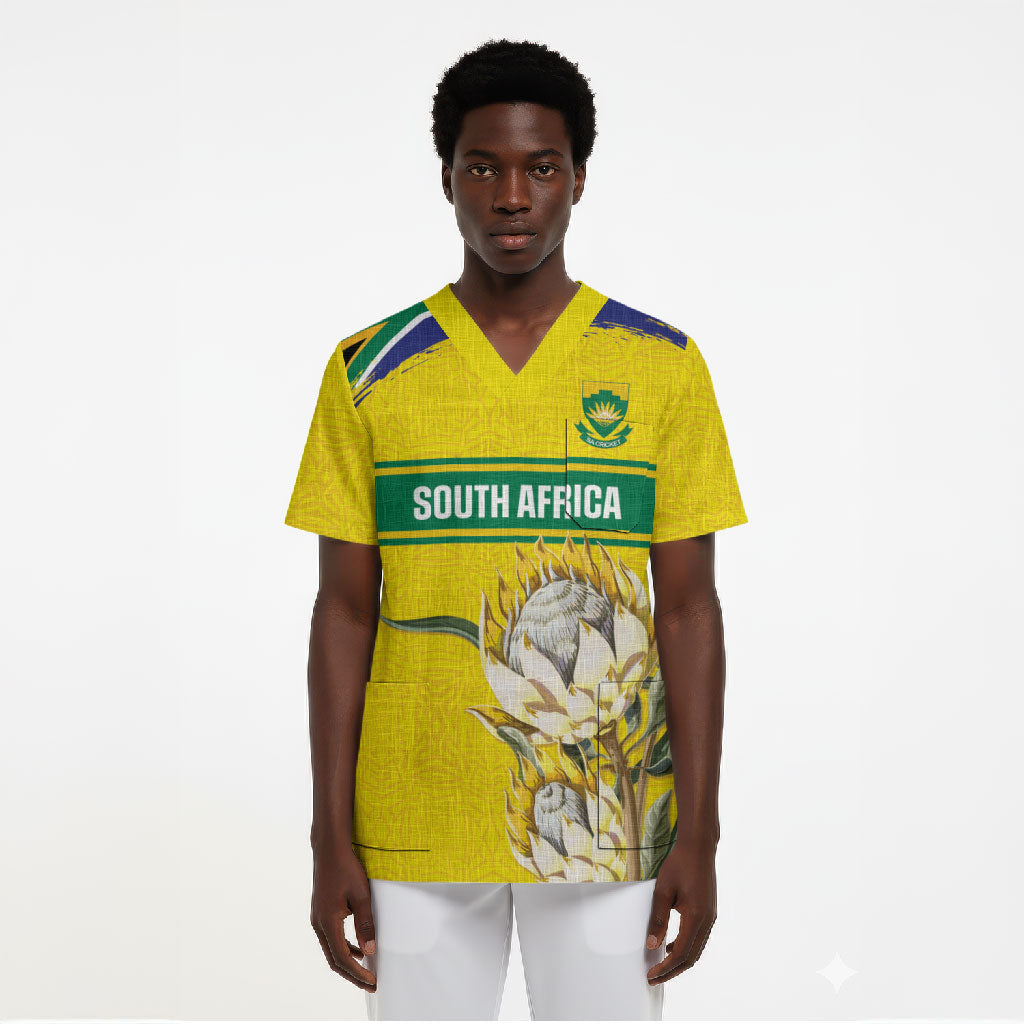 World Cricket Custom South Africa Scrub Top Protea Flower Come On Proteas!