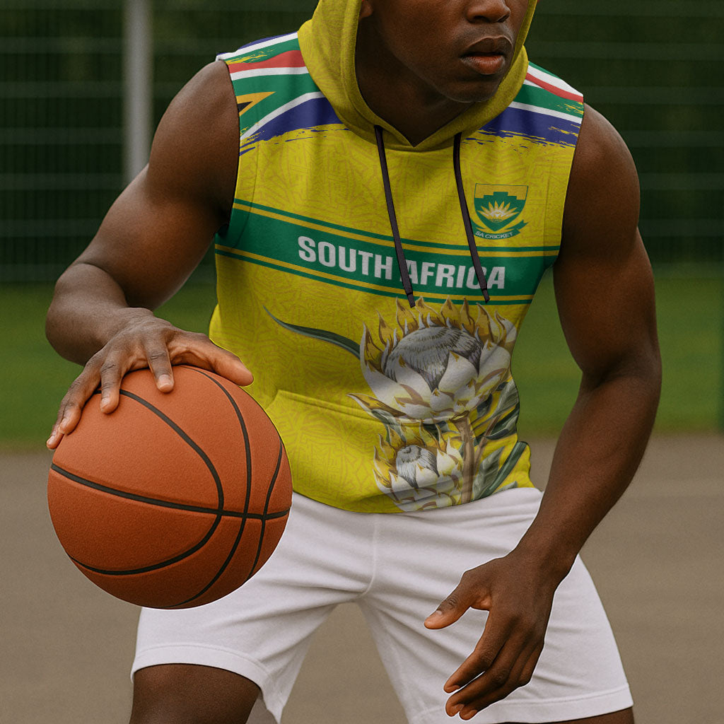World Cricket Custom South Africa Sleeveless Hoodie Protea Flower Come On Proteas!