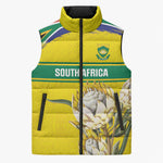 World Cricket Custom South Africa Sleeveless Puffer Jacket Protea Flower Come On Proteas!