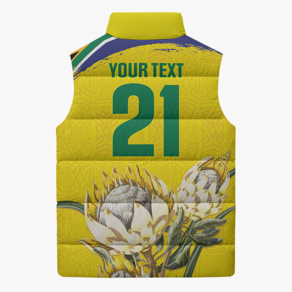 World Cricket Custom South Africa Sleeveless Puffer Jacket Protea Flower Come On Proteas!