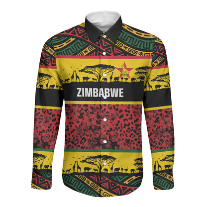 World Cricket Custom Zimbabwe Long Sleeve Button Shirt Zimbabwe Bird Go Chevrons!