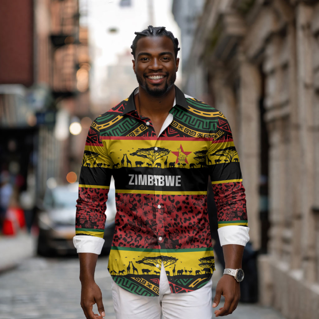 World Cricket Custom Zimbabwe Long Sleeve Button Shirt Zimbabwe Bird Go Chevrons!