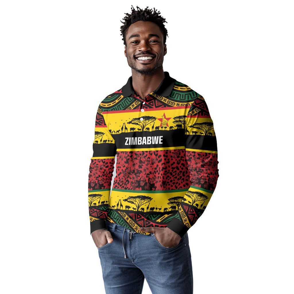 World Cricket Custom Zimbabwe Long Sleeve Polo Shirt Zimbabwe Bird Go Chevrons!