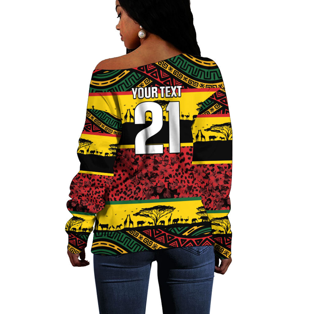 World Cricket Custom Zimbabwe Off Shoulder Sweater Zimbabwe Bird Go Chevrons!