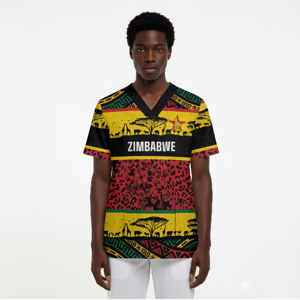 World Cricket Custom Zimbabwe Scrub Top Zimbabwe Bird Go Chevrons!