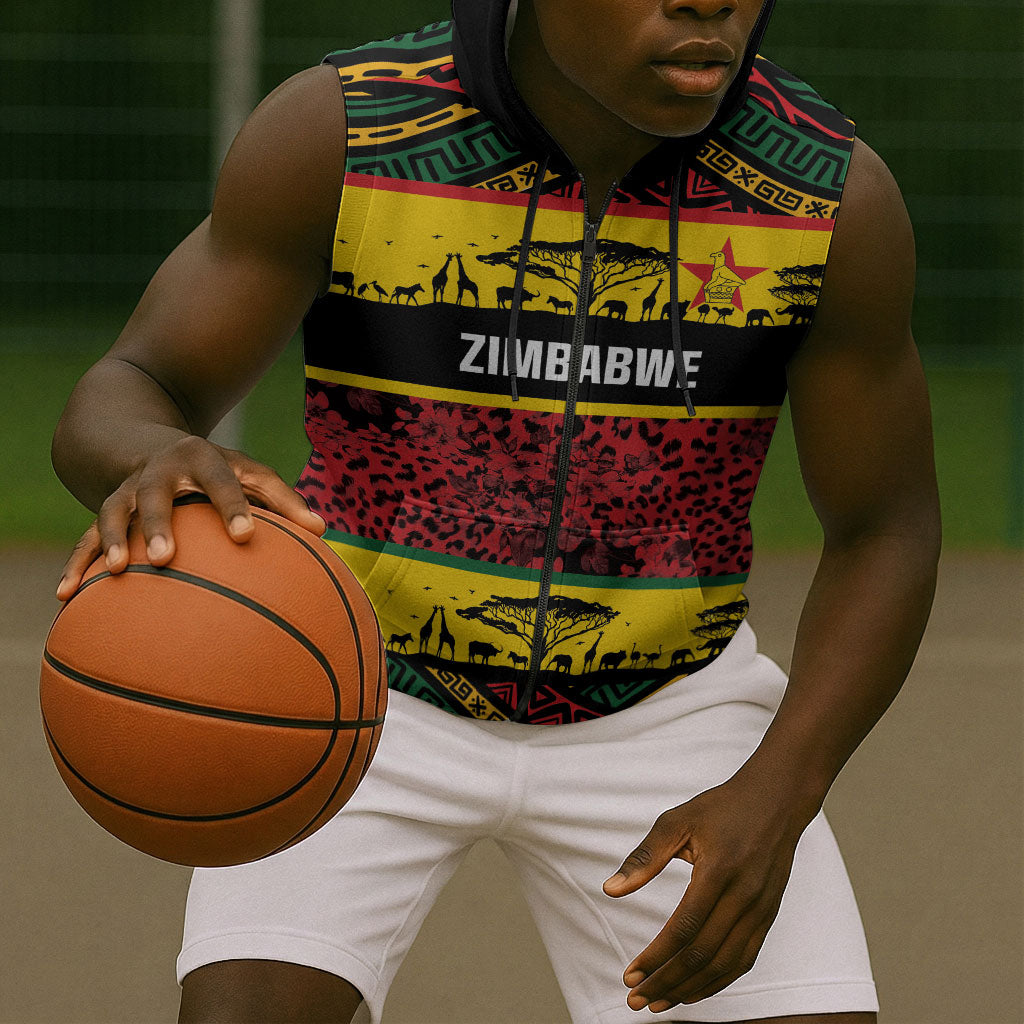 World Cricket Custom Zimbabwe Sleeveless Zip Hoodie Zimbabwe Bird Go Chevrons!