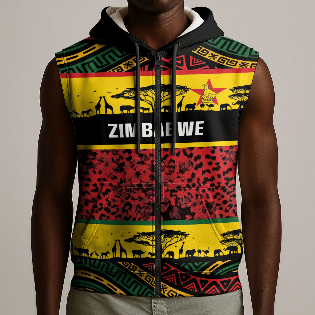 World Cricket Custom Zimbabwe Sleeveless Zip Hoodie Zimbabwe Bird Go Chevrons!