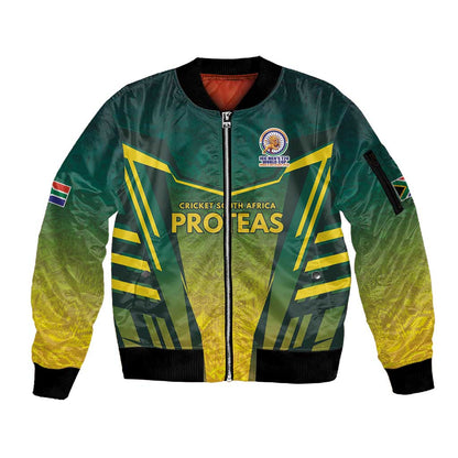 Custom South Africa Cricket Spirit 2026 Sleeve Zip Bomber Jacket World T20 Edition - African Pride