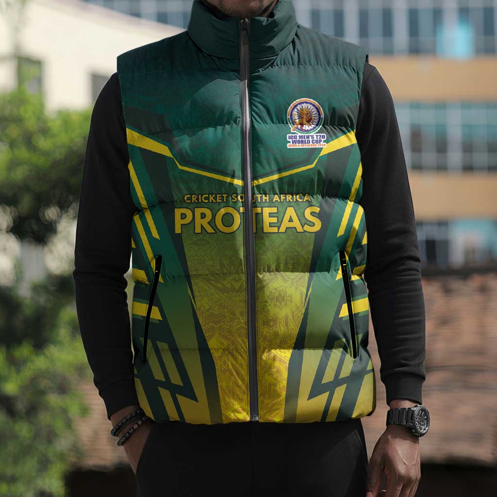 Custom South Africa Cricket Spirit 2026 Sleeveless Puffer Jacket World T20 Edition