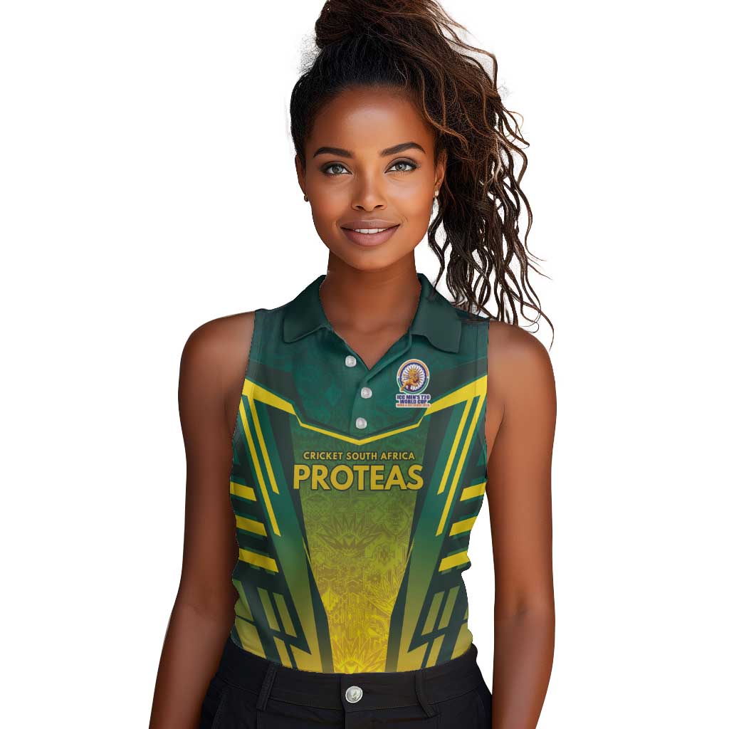 Custom South Africa Cricket Spirit 2026 Women Sleeveless Polo Shirt World T20 Edition - African Pride