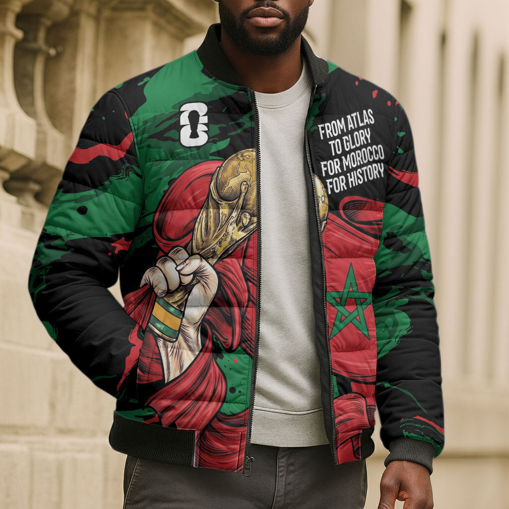 Personalized Morocco From Atlas To Victory Bomber Puffer Jacket Atlas Lions World Football Supporter Edition