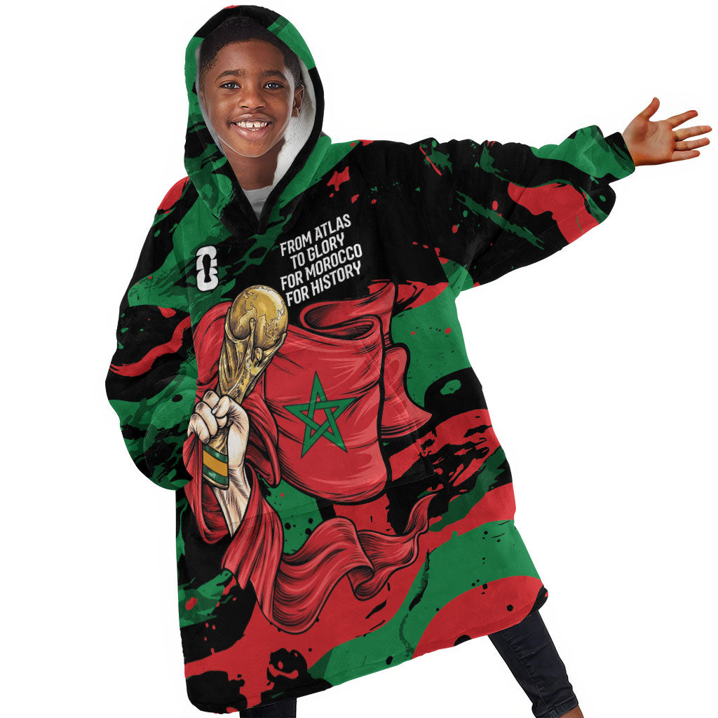 Personalized Morocco From Atlas To Victory Kid Wearable Blanket Hoodie Atlas Lions World Football Supporter Edition