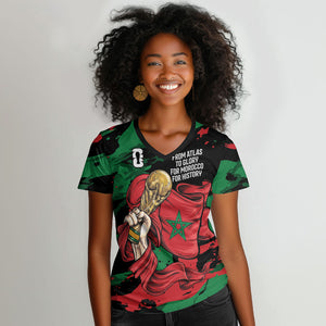 Personalized Morocco From Atlas To Victory Women V-Neck T-Shirt Atlas Lions World Football Supporter Edition