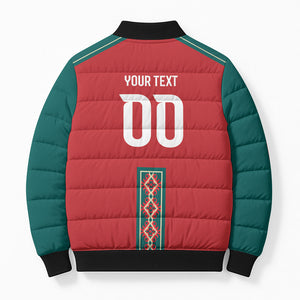 Custom Morocco Heritage Zellige Pattern Bomber Puffer Jacket Atlas Lions World Football Supporter Edition
