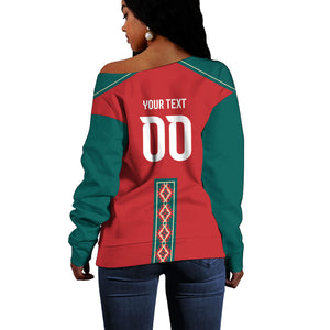 Custom Morocco Heritage Zellige Pattern Off Shoulder Sweater Atlas Lions World Football Supporter Edition