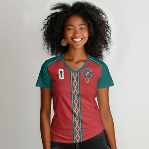 Custom Morocco Heritage Zellige Pattern Women V-Neck T-Shirt Atlas Lions World Football Supporter Edition
